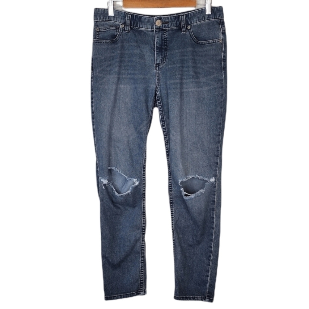 Free People Women's Blue Denim Cotton Distressed Mid-Rise Casual Jeans Sz 29